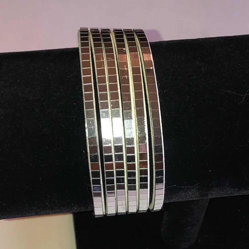 Silver Tone Mosaic Tile Boho Bracelet